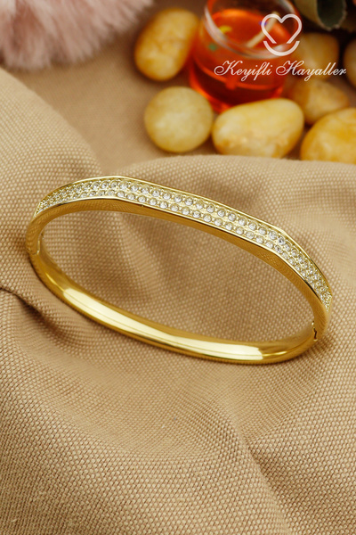 Keyifli Hayaller Çelik Kelepçe - Kararmaz Çift Sıralı Zirkon Taşlı Model Çeli...