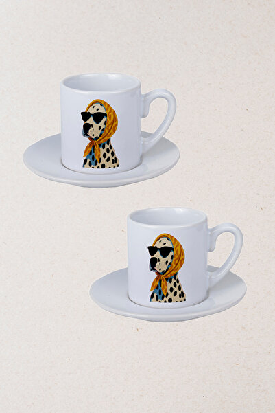 Ormira Konsept طقم فناجين قهوة تركية موديل دالماشيان بي مطبوع مكون من قطعتين