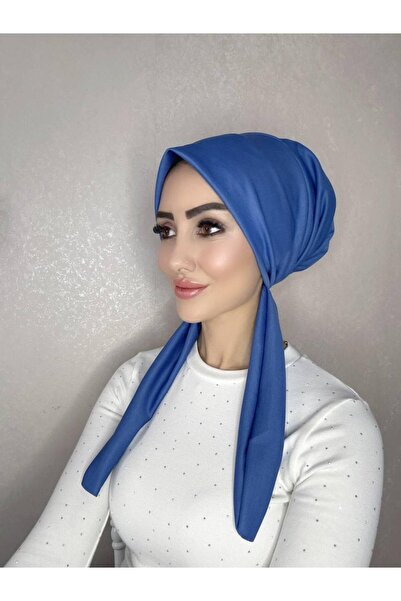 OykumBone İndigo dört mevsim kullanıma uygun düz pamuk şal eşarp