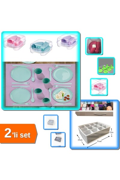 HerEveOyuncak 6 Kişilik Çantalı Piknik Seti + 12 Bölmeli Pratik Çekmece Düzen...