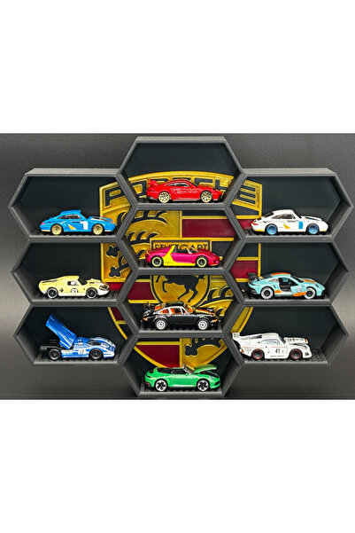HasFar Tech Porsche-Themed Hexagonal Hot Wheels Car Rack 9-Piece Set