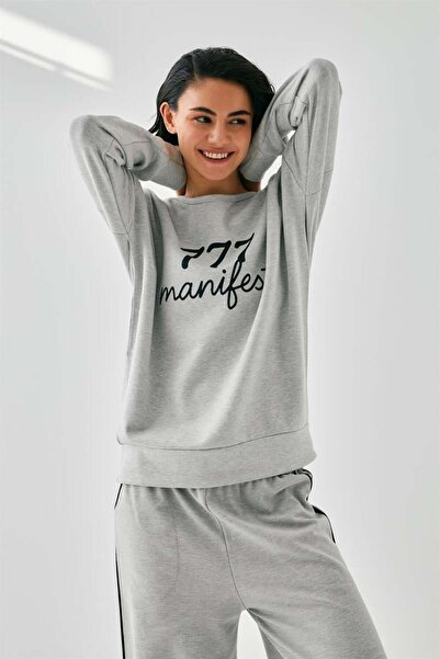 modaserdem Akbeniz Women's Gray 777 Manifest Oversized 2 Thread Tracksuit Home Wear Set