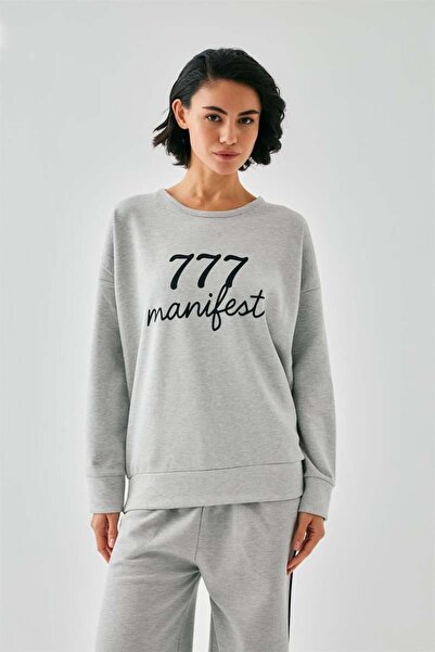 modaserdem Akbeniz Women's Gray 777 Manifest Oversized 2 Thread Tracksuit Home Wear Set