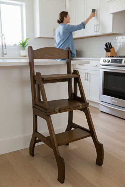 mutfy Akrobat Fonksiyonel Sandalye Merdiven – 2’si 1 Arada Tasarım | Kayın | 150 kg Taşıma Kapasiteli