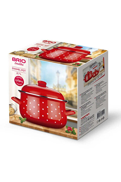 BRIO Enameled Pot 2.7 L, Round Red with White Dots