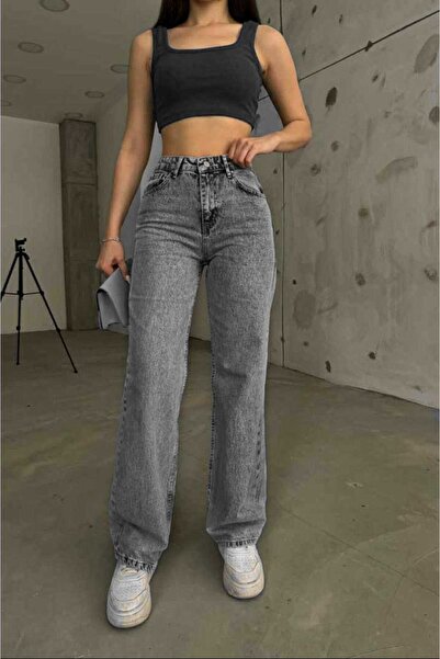 DRC trend Dark A.C.A.I.P Smoked Snow Stretch Fabric Super High Waist Loose Leg Denim Palazzo Pants