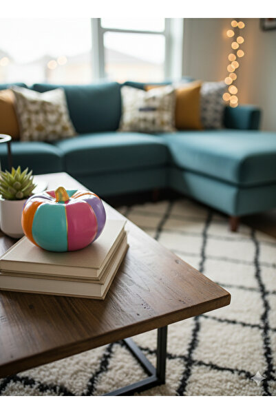 İki Cadı Tasarım Kabak Orta Boy Seramik Ev Ofis Dekoratif Obje - 15cmx14cm