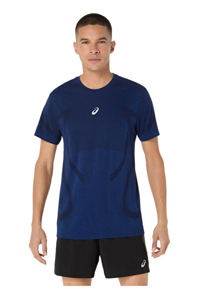 Asics 2011D355-400 ROAD SEAMLESS SS TOP Mavi Yuvarlak Yaka Normal Düz Erkek T...