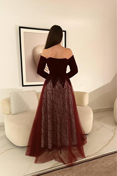 DEYARA FASHION Velvet Off-Shoulder Evening Dress