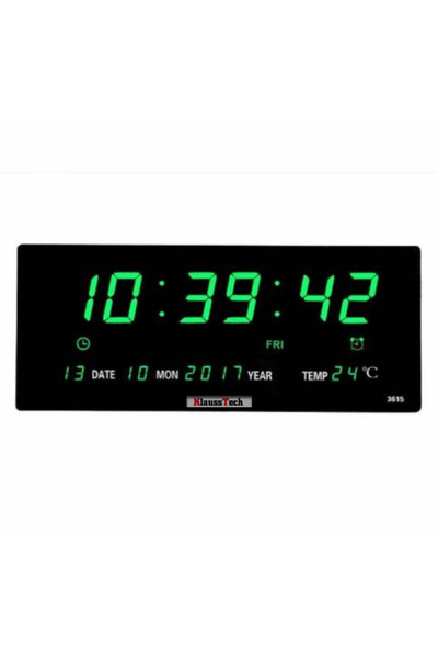 KlaussTech Digital Wall Clock, Klausstech, Green LED Display, Temperature Display, Accurate Time, Black