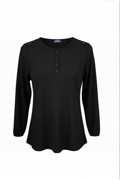 BİLGENS BUTİK Γυναικεία μπλούζα με λεπτομέρεια κουμπιών για τη χειμερινή σεζό...