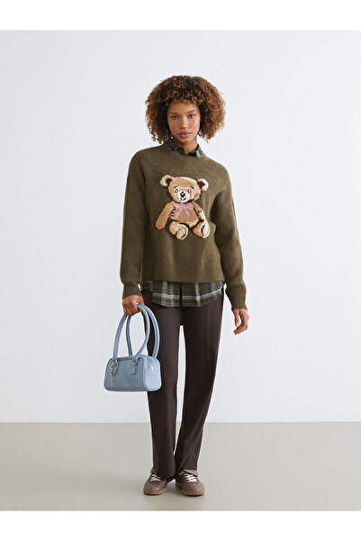 LC Waikiki Xside Bear Patterned Oversized Women's Knitwear Sweater