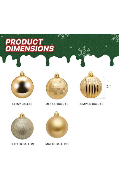 Generic 34 Pcs Gold Christmas Tree Ornaments 4cm Shatterproof Hanging Balls 5 Styles