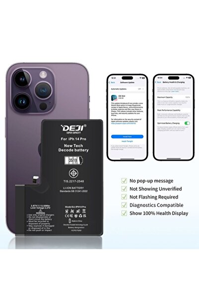Deji Baterie Compatibila Iphone 14 Pro, Diagnostic, Capacitate Marita (3510 m...