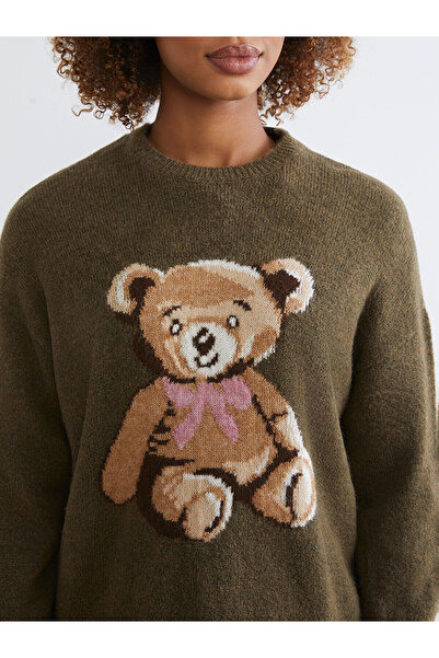 LC Waikiki Xside Bear Patterned Oversized Women's Knitwear Sweater