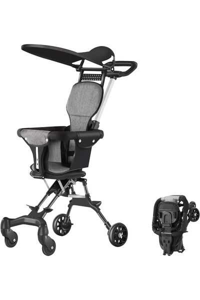 Miskat Trading عربة أطفال خفيفة الوزن ومدمجة تعمل في اتجاهين (أسود)