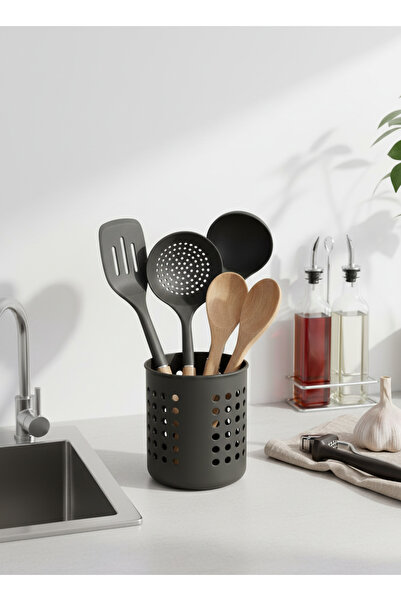 Hagen A+ Cylinder Cutlery Rack Countertop Serving Stand Upright Cutlery Organizer Holes for Water Drainage