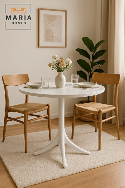 MARIA HOMES Round White Plastic Dining Table – Modern Outdoor, Garden, Patio & Café Furniture 70×70×75 cm