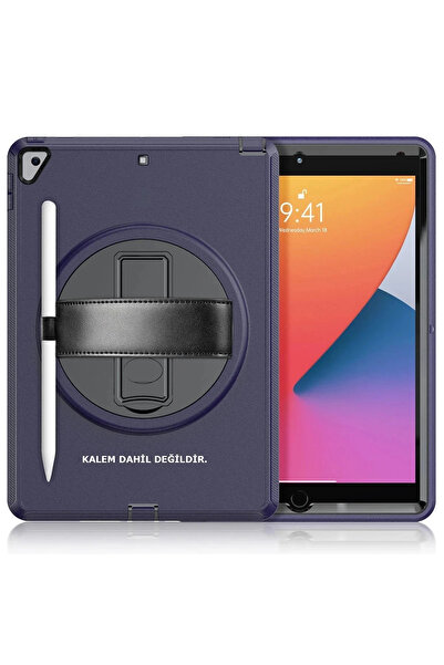 HarmonyAura iPad 10.2 (7Th Generation) Case Hand Strap Tablet Case - Dark Blue