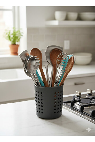 Hagen A+ Cylinder Cutlery Rack Countertop Serving Stand Upright Cutlery Organizer Holes for Water Drainage