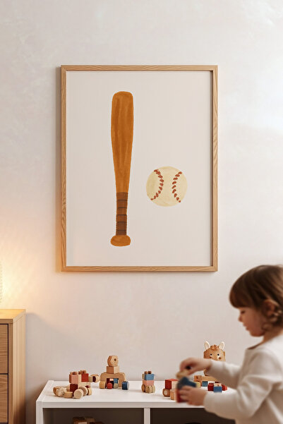 Posteria Spor Temalı Erkek Çocuk Odası Tavblosu, Doğal Ahşap Çerçeve + Poster...