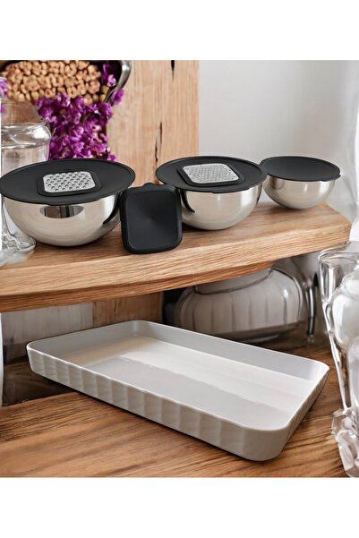 BARITCIOGLU 6 Pieces Stainless Steel Slanted Storage Mixing Chopping Bowl and Tray Pan