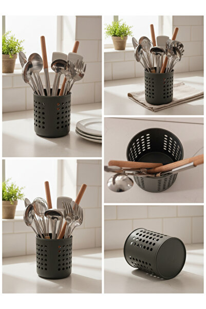 Hagen A+ Cylinder Cutlery Rack Countertop Serving Stand Upright Cutlery Organizer Holes for Water Drainage