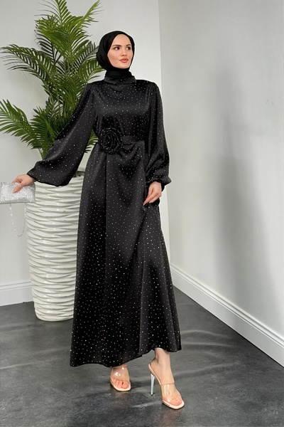 Cerenza Margherita Taşlı Balon Kol Abiye