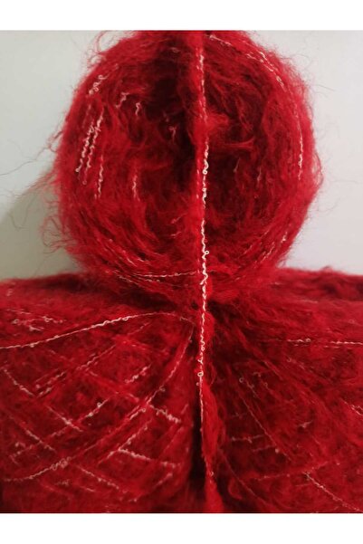 İPEK YÜN İPLİK DÜNYASI Moher Örgü İpi (Kırmızı) Buklet İp (Kırmızı,Beyaz Kırçıllı) Karışım 100gr