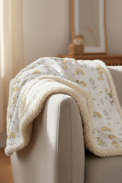 Paris Home Double-Sided Baby & Kids Blanket – Teddy & Cotton Fabric, Animal Pattern, 100×100 cm