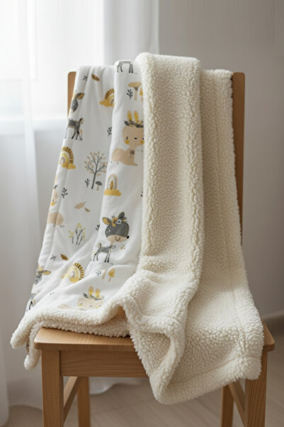 Paris Home Double-Sided Baby & Kids Blanket – Teddy & Cotton Fabric, Animal Pattern, 100×100 cm
