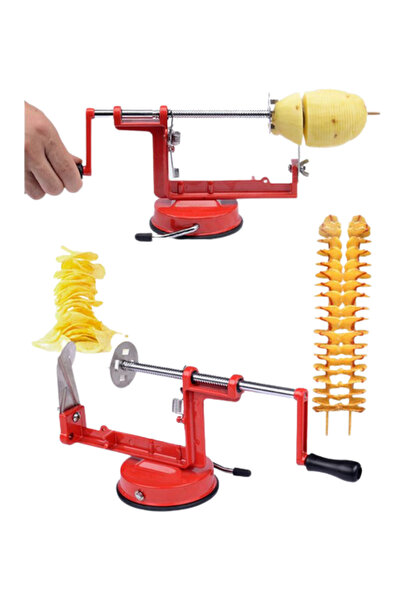 KlaussTech Vegetable and Fruit Slicer, Spiral Slicer, Durable Metal, Easy to Use, Red