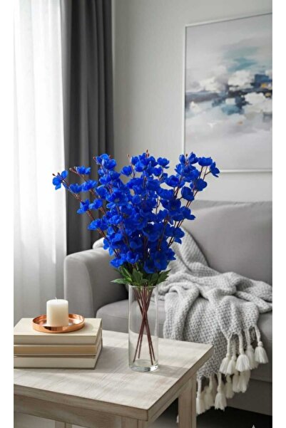 ENRUFLORA Yapay Çiçek Saks Mavisi Bahar Dalı 9 Dallı 50 cm Dekor Çiçeği