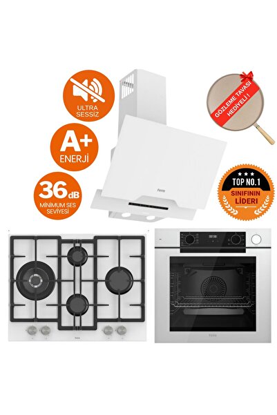 Ferre FryART&SteamART- SilentArt LEAR/Sessiz Beyaz Ankastre Set (D064-SA + QE...