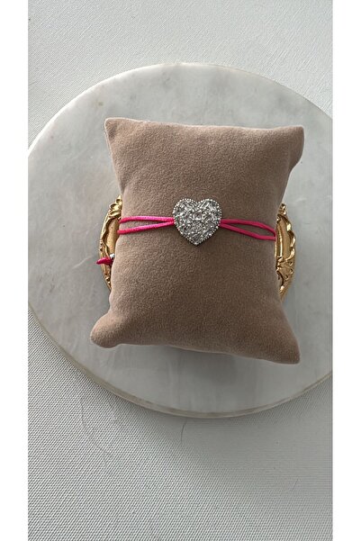 MeLunam Özel Seri Pembe İp Asansör Model Zirkon Taşlı Gümüş Renk Kalp Bileklik