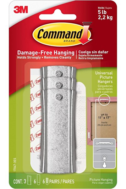 COMMAND Universal Frame Hanger, Large, 3 Hangers with 6 Strips & 6 Stabilizer Strips, White
