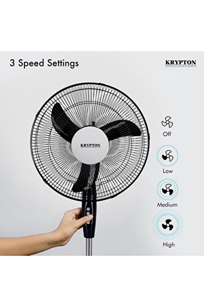 KRYPTON 3 Speed Control Stand Fan, Black - KNF6153