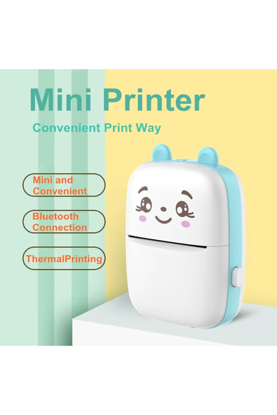 ABYZ Mini thermal printer set and 10 paper rolls 57x25mm Bluetooth iOS/Android APP printing 1000 mAh Blue