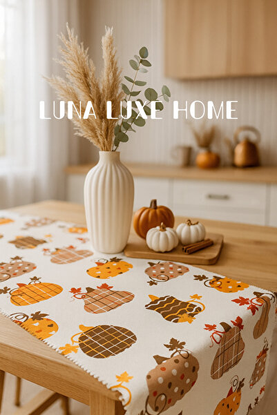 Luna Luxe Home Dijital Baskı Meyve Desen Özel Tasarım Runner Masa Örtüsü (Çil...