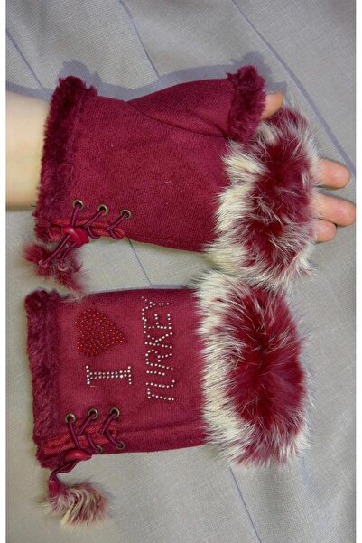 JHTshop Winter Furry Fingerless Gloves I Love Turkey
