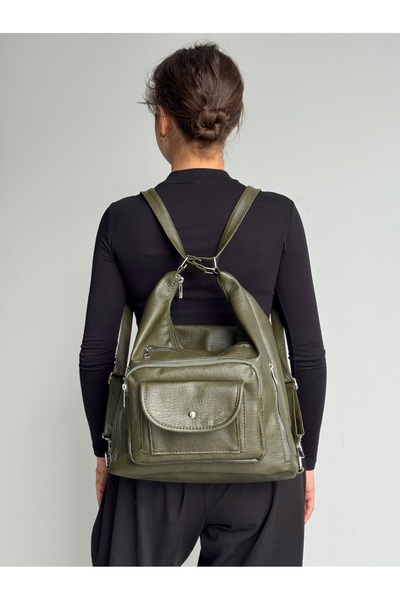 KIRASE New Model with Cover, High Quality Soft Leather, Multi-Sectioned, Large Size Backpack and Shoulder Bag