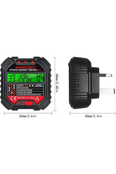 EACAM GFCI Outlet Tester with Voltage Display 90-250V Socket Tester HT107E