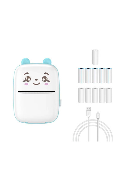 ABYZ Mini thermal printer set and 10 paper rolls 57x25mm Bluetooth iOS/Android APP printing 1000 mAh Blue