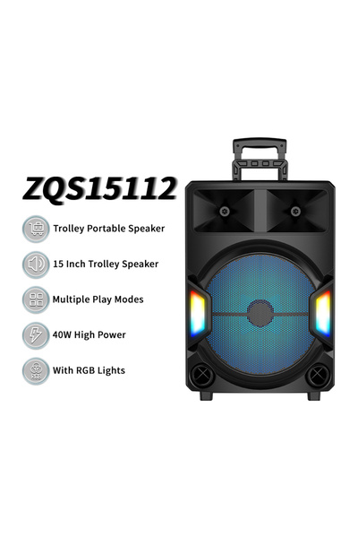 singe 15 Inch Amplifier Speakers RGB AUX Multi-Function Big Power Battery Trolley Speaker - 2000W