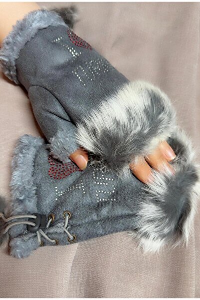 JHTshop Winter Furry Fingerless Gloves I Love Turkey
