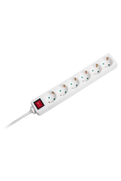 KlaussTech Extension cord with 6-way switch, white, 1.5m
