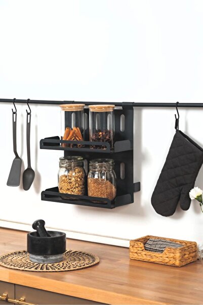 Keskin Metal Tasarım 2-Layer Spice Rack Attached to the Intermediate Pipe of the Kitchen Counter Set