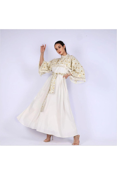 1way Off-white dress embroidered with gold threads