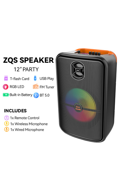 singe ZQS12155 15" Professional DJ Karaoke Wireless Trolley Speaker with Microphone- 1000W