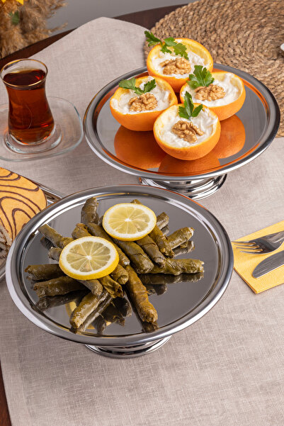 Efsun حامل تقديم الكيك والحلويات والبسكويت والحلوى بتصميم أنيق ذو قاعدة مستديرة فضية اللون، مكون من قطعتين